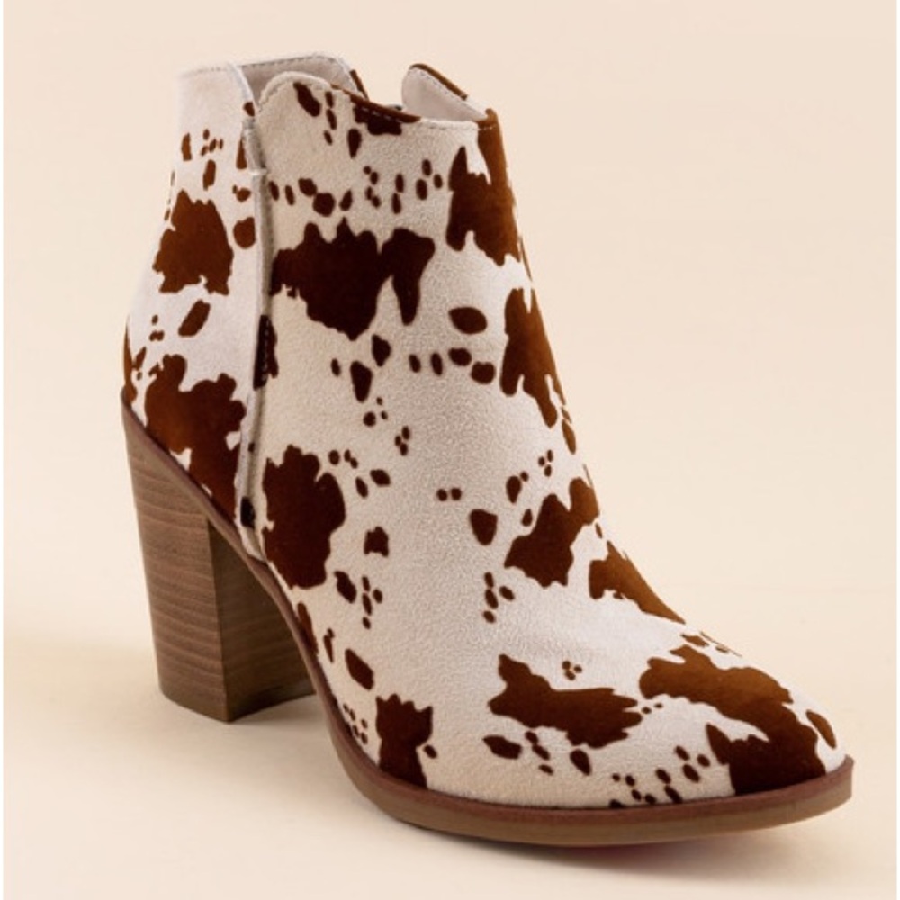 MIA Cassidy Brown Cow Print Heeled Boots